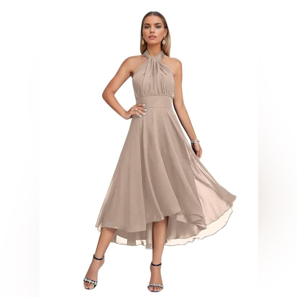 Halter Chiffon Bridesmaid 2025 Tea Length Infinity Formal Wedding Guest Dress - Picture 1 of 2